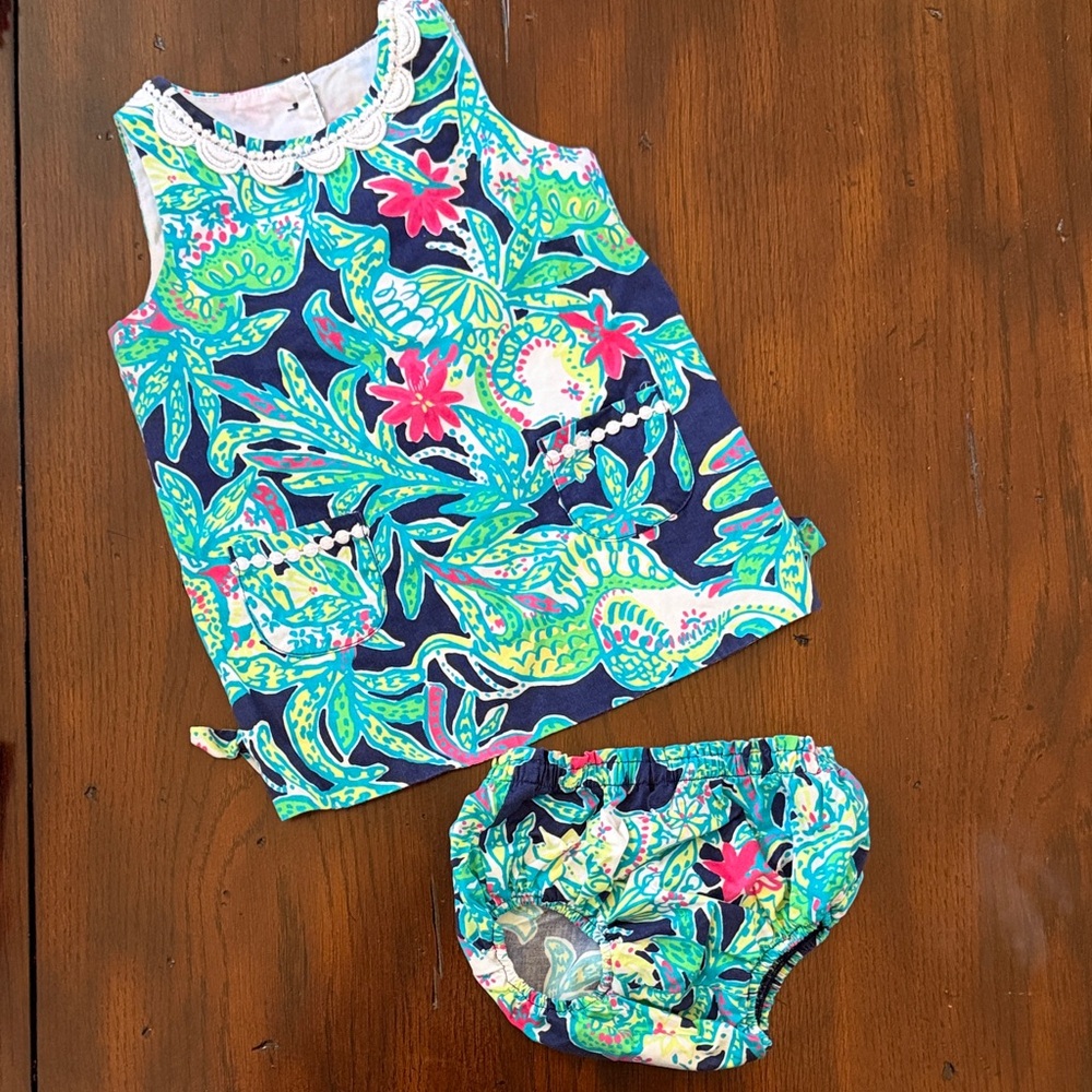 Lilly Pulitzer Girls Tropical Navy Floral Tank & Bloomers Set